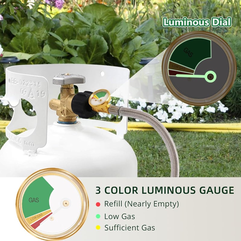 CONROS Propane Adapter for 1 lb. Tanks with Tank Gauge & Control Valve, 3 FT Propane Refill Stainless Steel Hose with 4 Bottle Caps, Fill 1 Pound Bottles from 5-40lb Tank - Image 3
